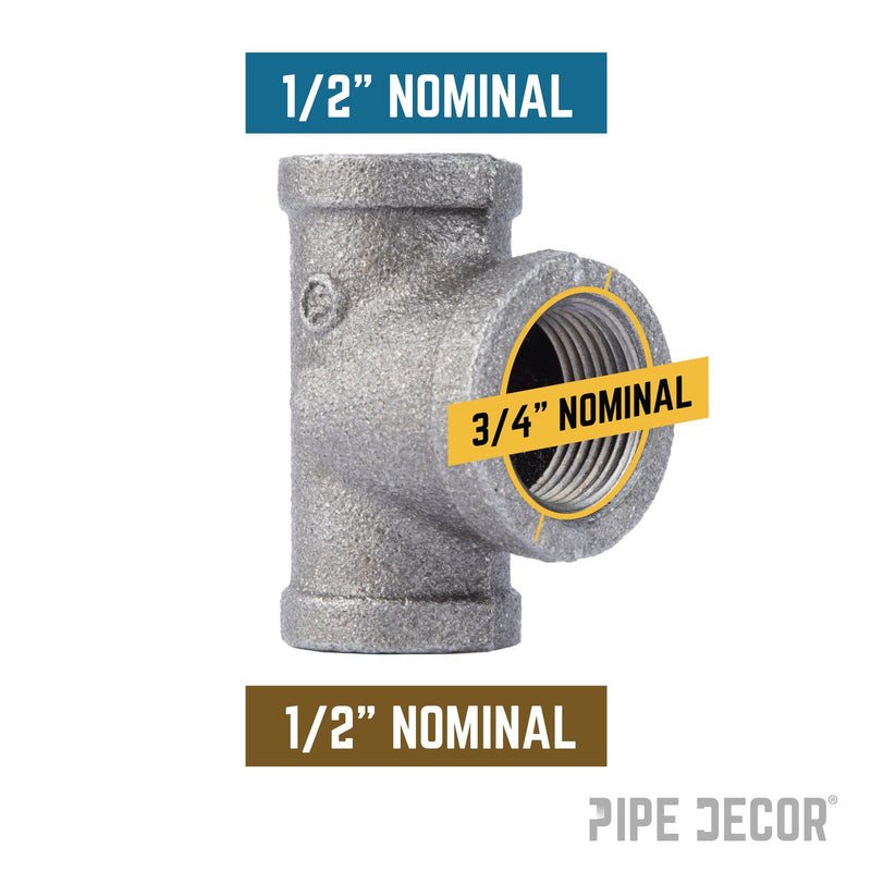 Raccord en T noir de 1/2 po x 1/2 po x 3/4 po
