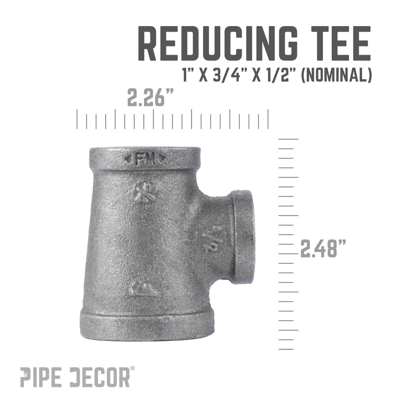 Raccord en T noir de 1 po x 3/4 po x 1/2 po