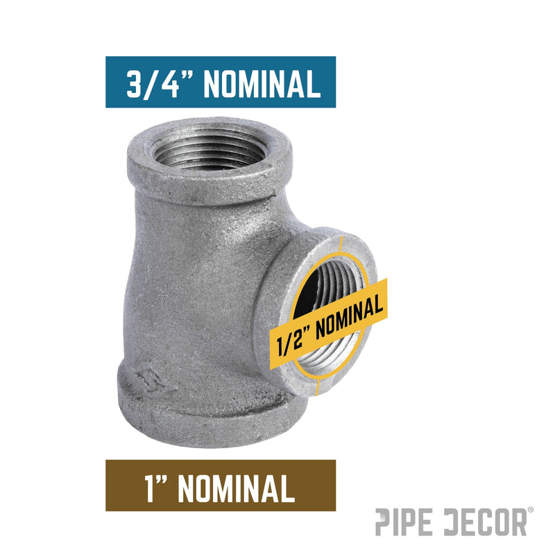 Raccord en T noir de 1 po x 3/4 po x 1/2 po