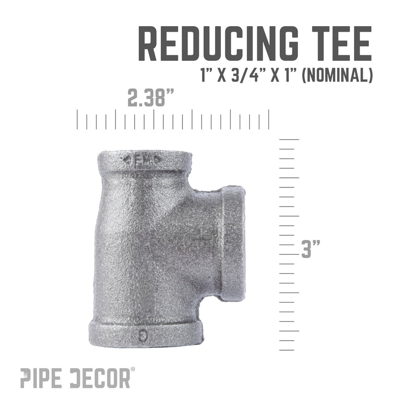 Raccord en T noir de 1 po x 3/4 po x 1 po