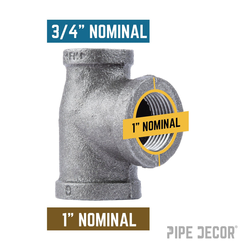 Raccord en T noir de 1 po x 3/4 po x 1 po