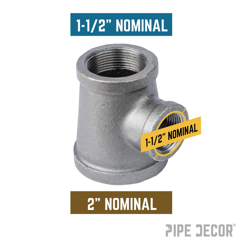 Tee reductora negra de 2 pulg. x 1 1/2 pulg. x 1 1/2 pulg.