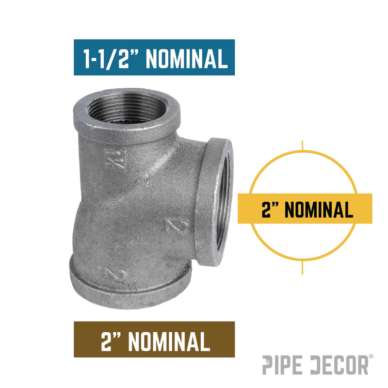 Raccord en T noir de 2 po x 1 1/2 po x 2 po