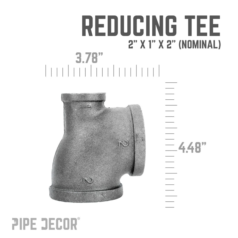 Tee reductora negra de 2 pulg. x 1 pulg. x 2 pulg.