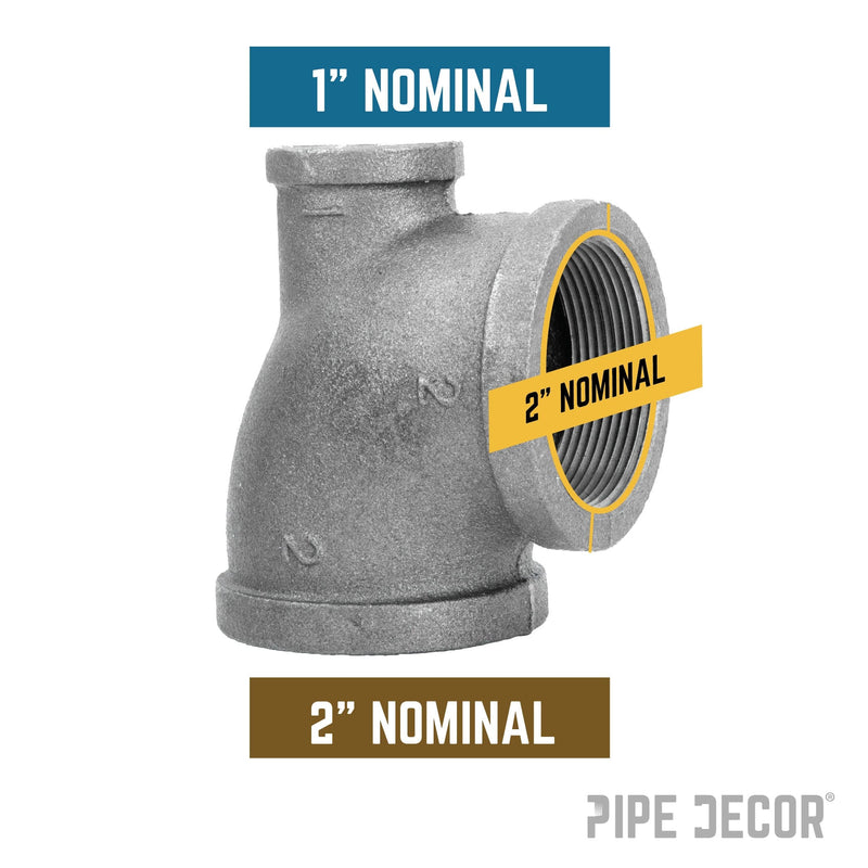 Tee reductora negra de 2 pulg. x 1 pulg. x 2 pulg.