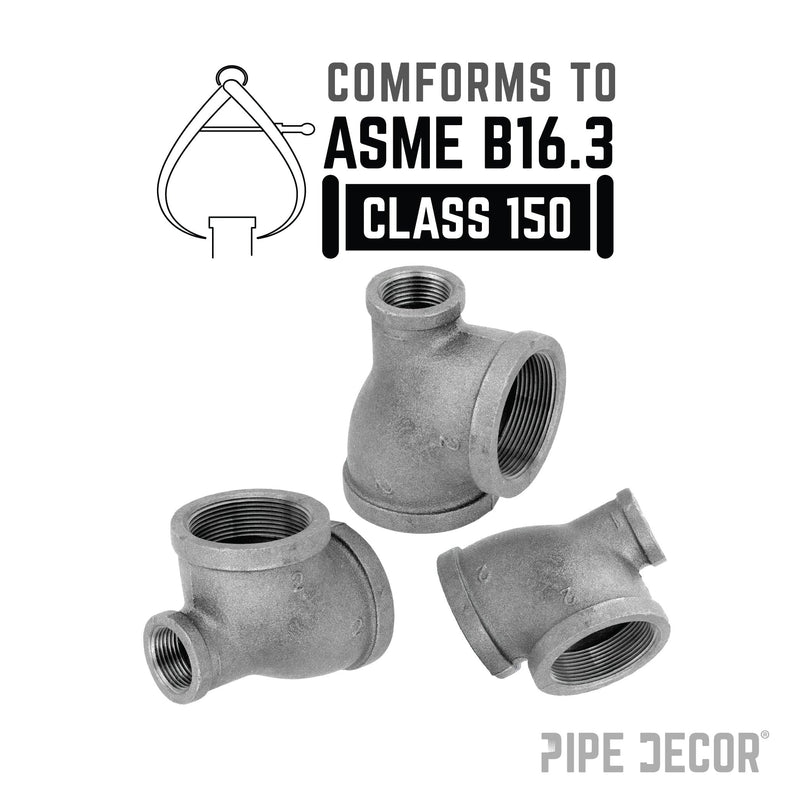 Tee reductora negra de 2 pulg. x 1 pulg. x 2 pulg.