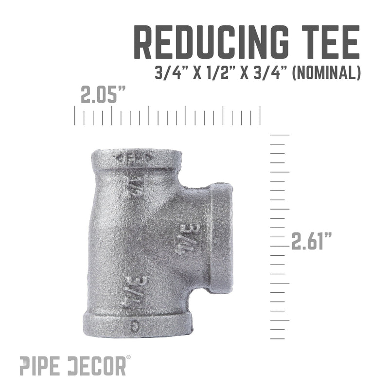 Tee reductora negra de 3/4 pulg. x 1/2 pulg. x 3/4 pulg.