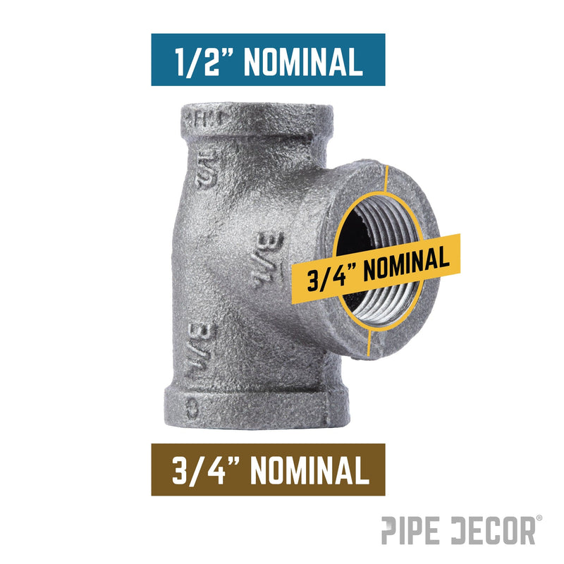 Tee reductora negra de 3/4 pulg. x 1/2 pulg. x 3/4 pulg.