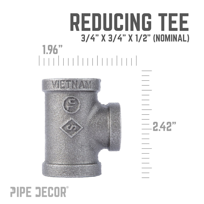 Tee reductora negra de 3/4 pulg. x 3/4 pulg. x 1/2 pulg.