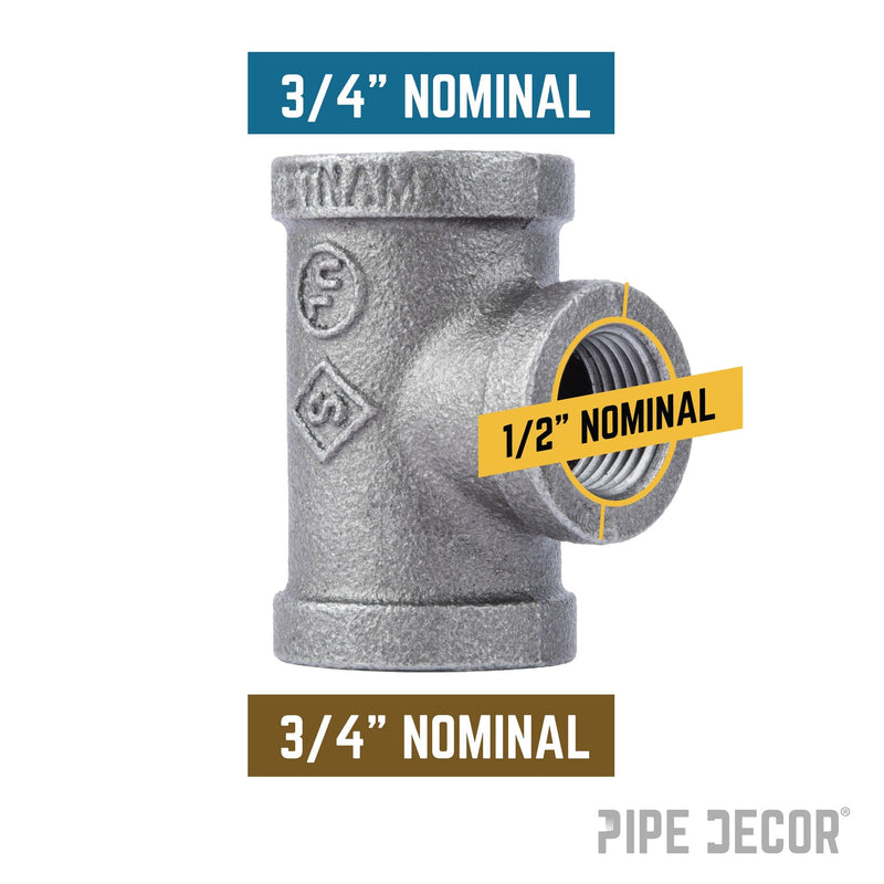 Tee reductora negra de 3/4 pulg. x 3/4 pulg. x 1/2 pulg.