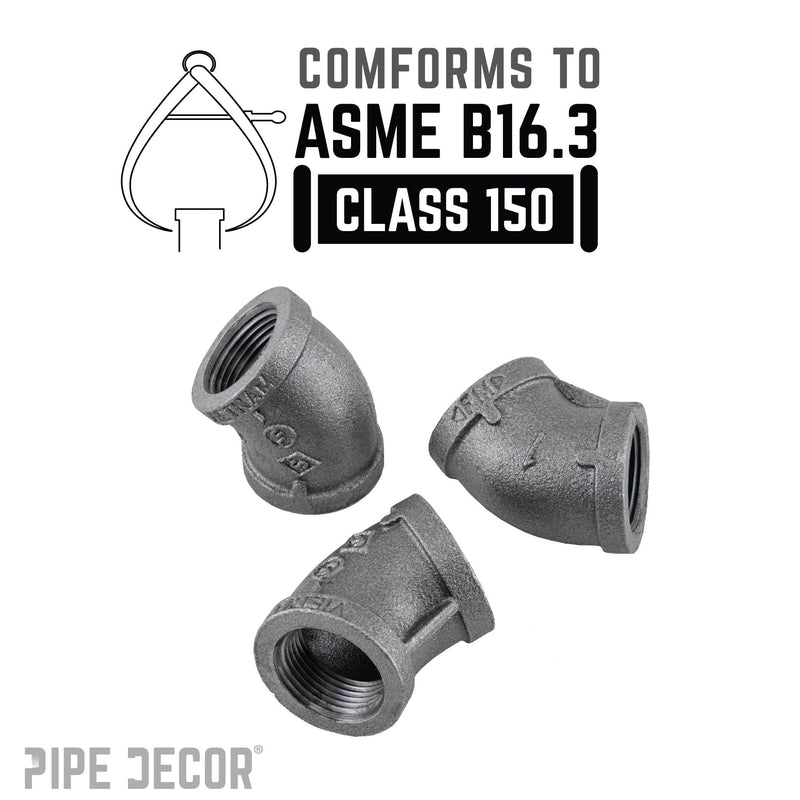 Coude noir à 45 degrés de 1 po