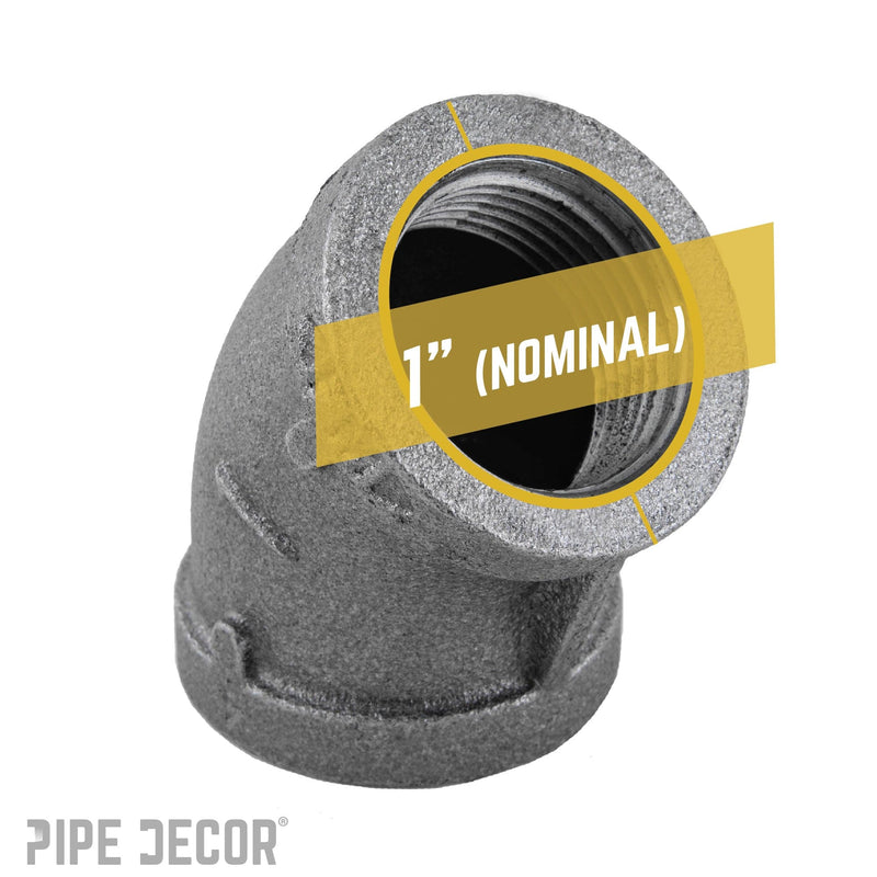 Coude noir à 45 degrés de 1 po