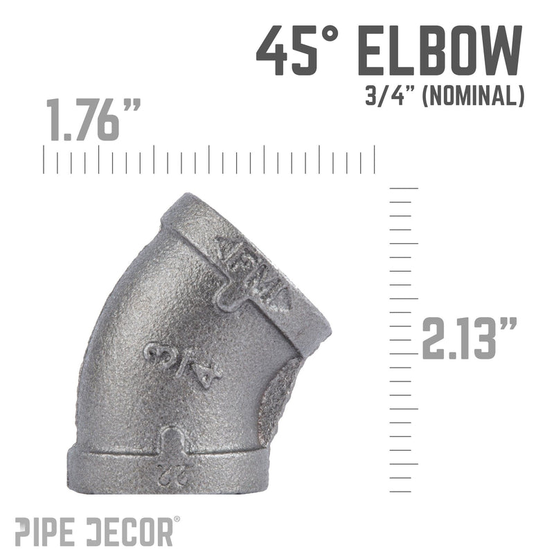 Codo de 45 grados negro de 3/4 pulg.