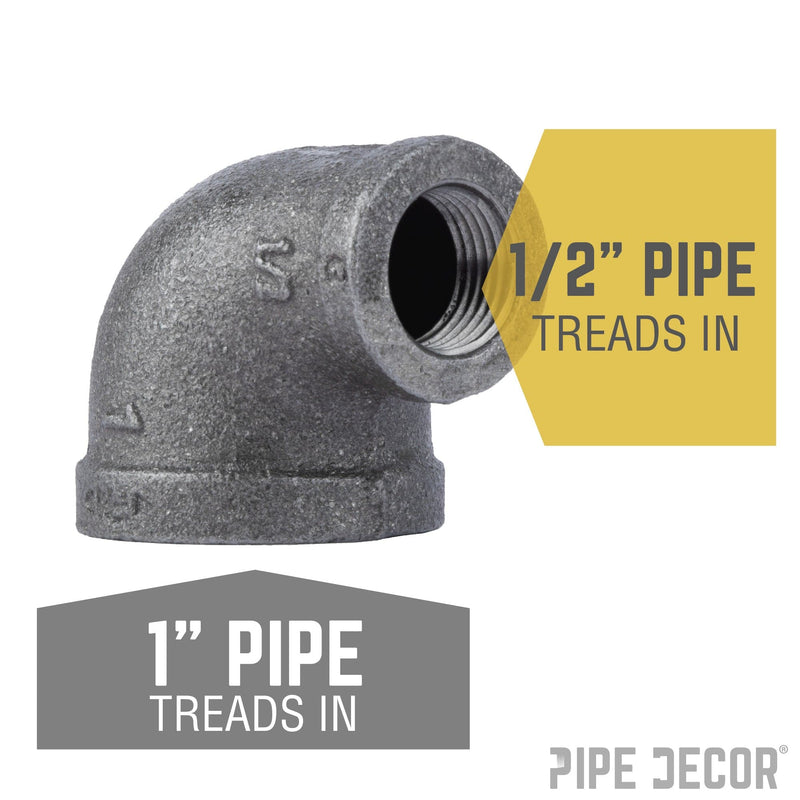 Codo reductor negro de 1 pulg. x 1/2 pulg.