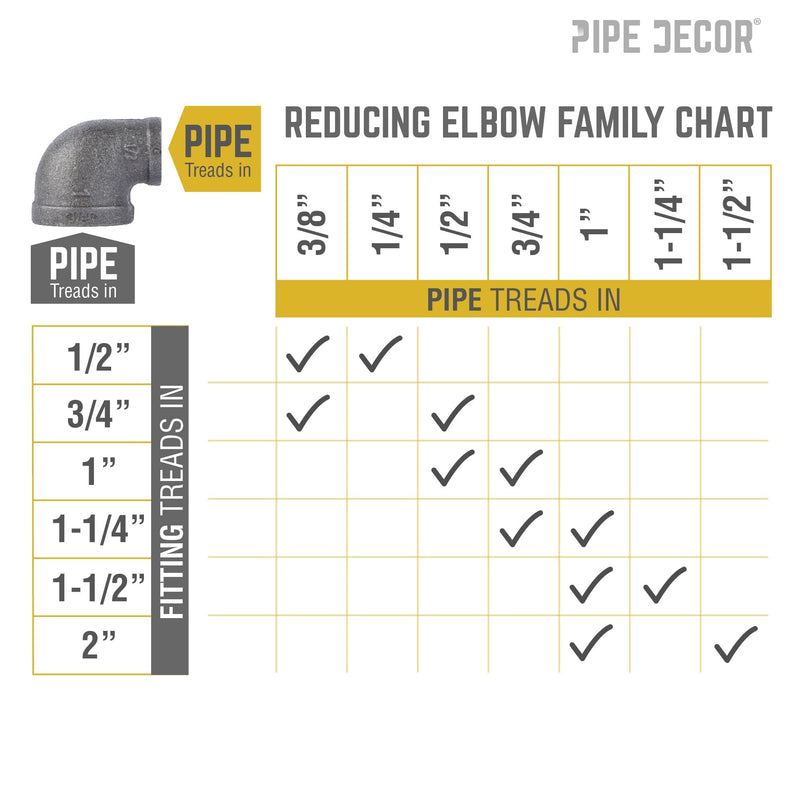 Codo reductor negro de 1 pulg. x 1/2 pulg.