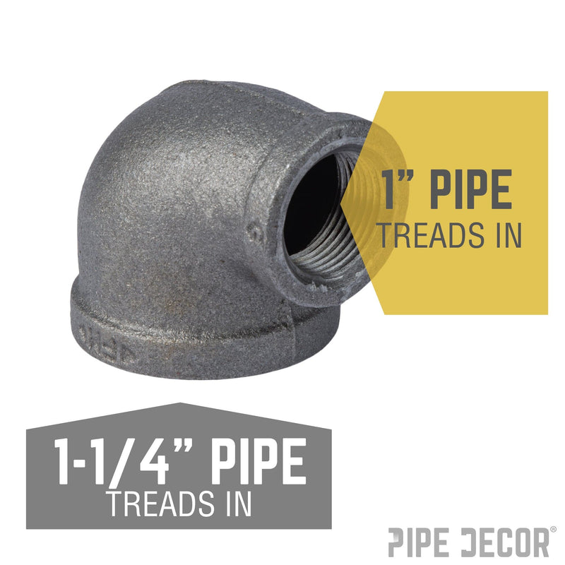 Coude réducteur noir de 1 1/4 po x 1 po