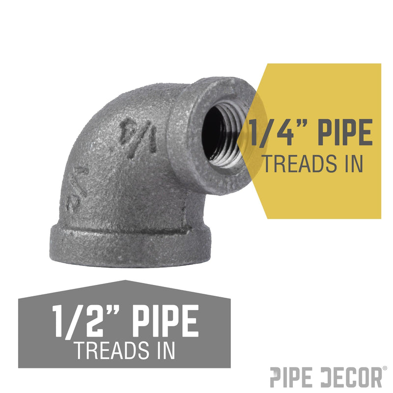 Coude réducteur noir 1/2 po x 1/4 po