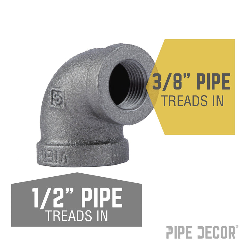 Codo reductor negro de 1/2 pulg. x 3/8 pulg.