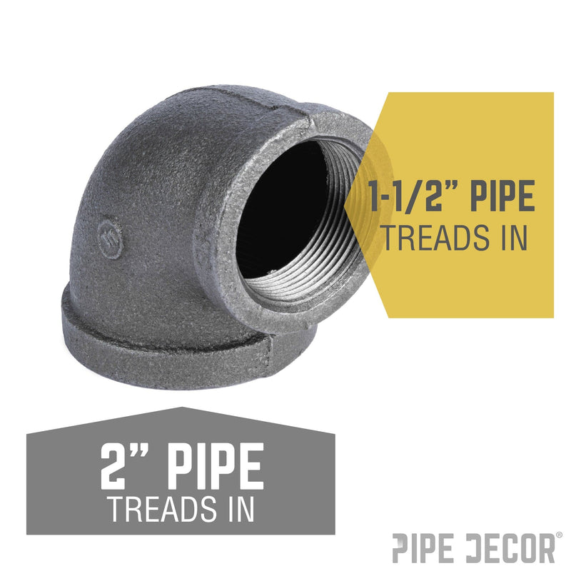 Codo reductor negro de 2 pulg. x 1 1/2 pulg.