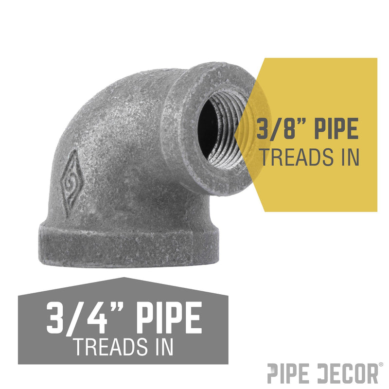 Codo reductor negro de 3/4 pulg. x 3/8 pulg.