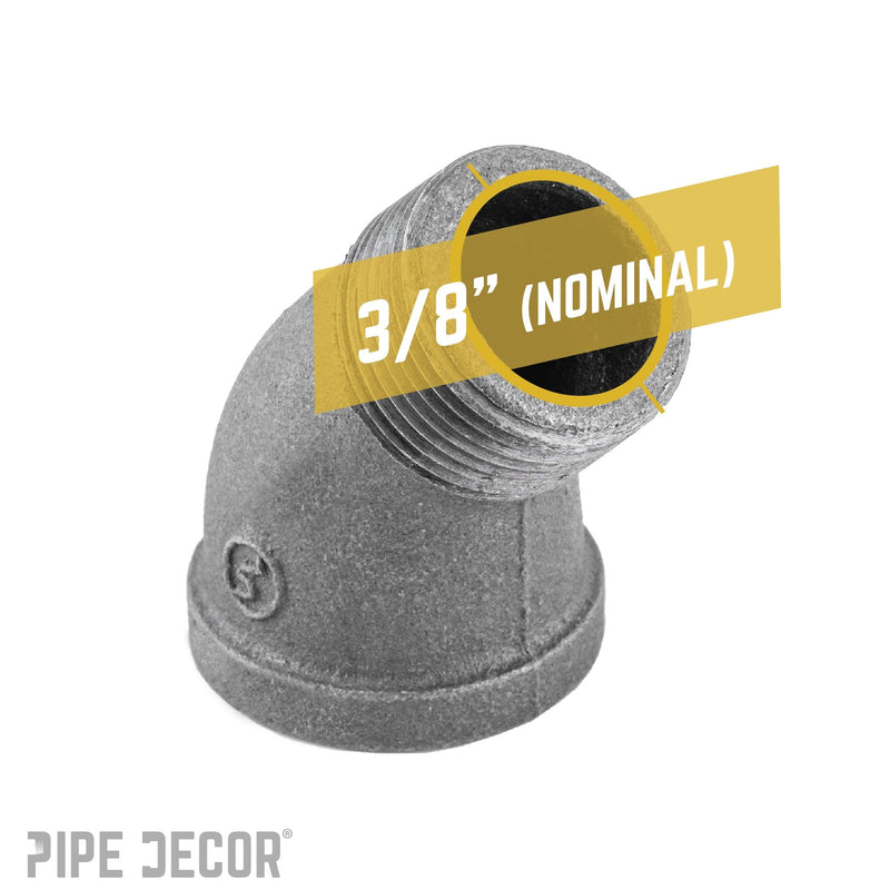 Codo de calle de 45 grados negro de 3/8 pulg.