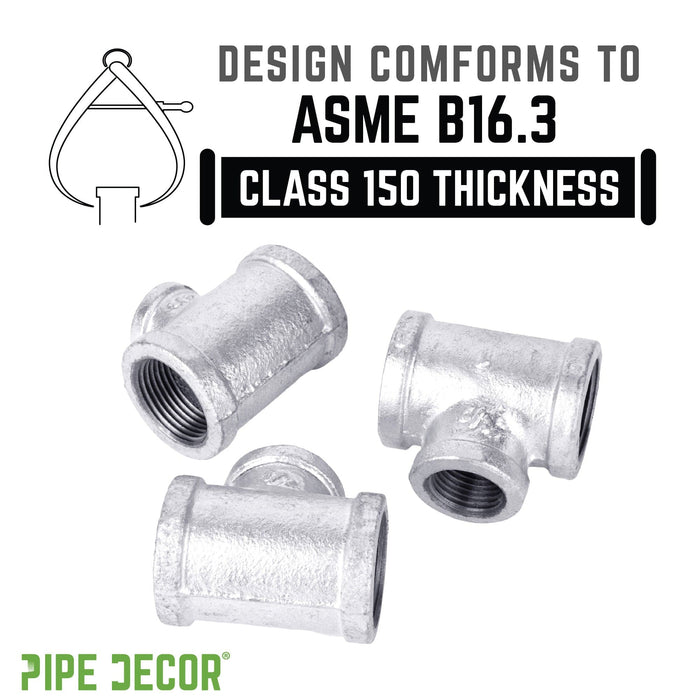 Pipe Decor Galvanized Tee Design Comforms to ASME B16.3 Class 150 Thickness