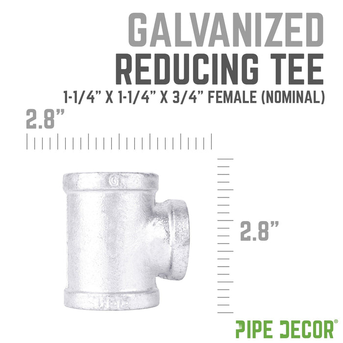 Pipe Decor Galvanized Reducing Tee Dimension Image