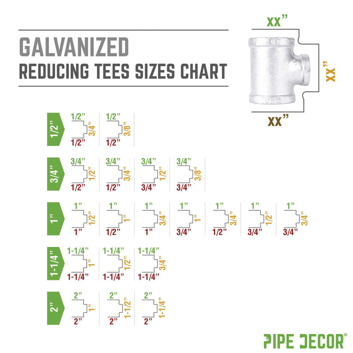 Pipe Decor Galvanized Reducing Tees Sizes Chart