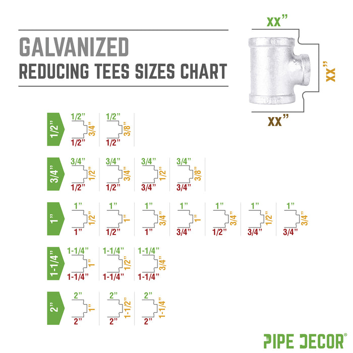 Pipe Decor Galvanized Reducing Tees Sizes Chart