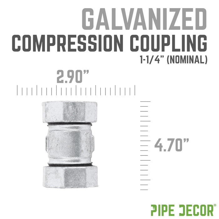 Galvanized Compression Cap 1 1/4 in. Galvanized Iron Compression Coupling — PIPE DECOR