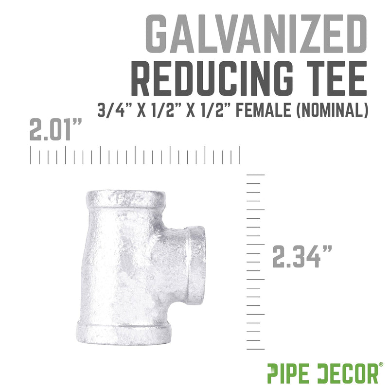Té réducteur galvanisé 3/4 po x 1/2 po x 1/2 po