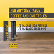 1 1/2 In. x 12 In. Round Flange Pipe Table Legs - 2 Pack- Pipe-Decor.com