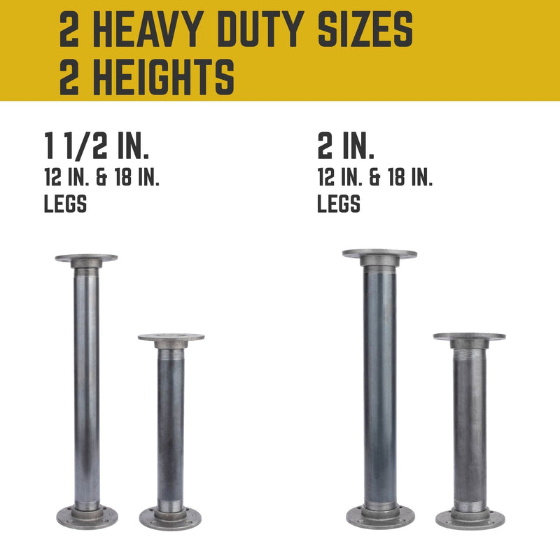 1 1/2 In. x 12 In. Round Flange Pipe Table Legs - 2 Pack- Pipe-Decor.com