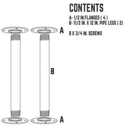 1 1/2 In. x 12 In. Round Flange Pipe Table Legs - 2 Pack- Pipe-Decor.com