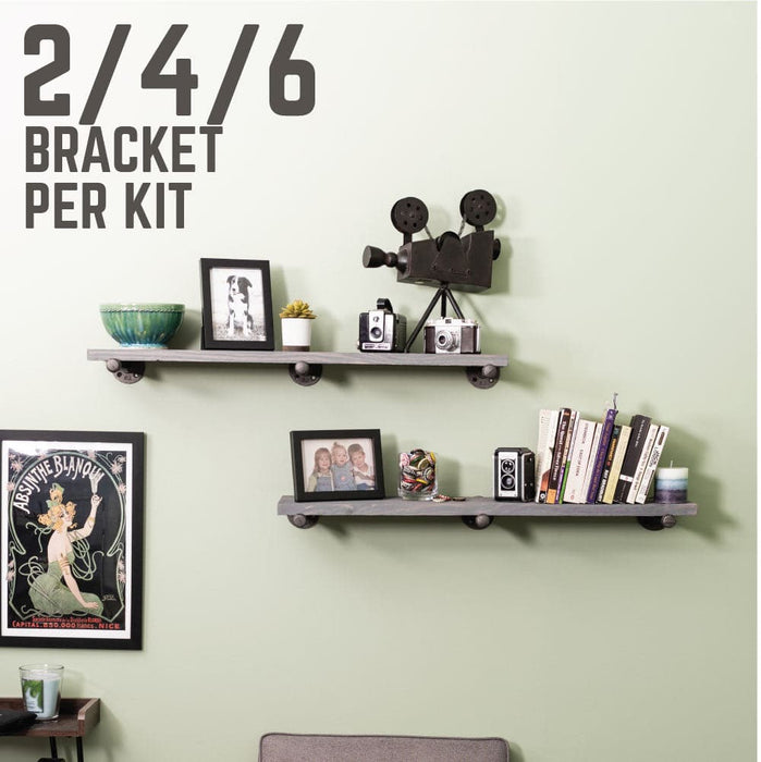 1/2 In X 12 In L Shelf Bracket Kit, 6 Pack - Pipe Decor