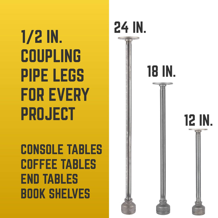 1/2 in. x 24 in. Reduced Coupling Pipe Table Legs - 4 Pack