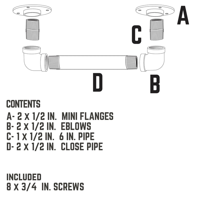 1/2 in. Barn Door Handle - Mini Flange - 9.875 L - Pipe Decor