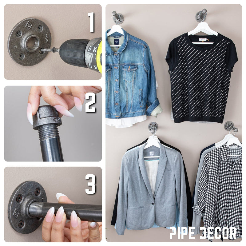 Kit de soportes para colgar ropa de 1/2 pulg. x 8 pulg., paquete de 4