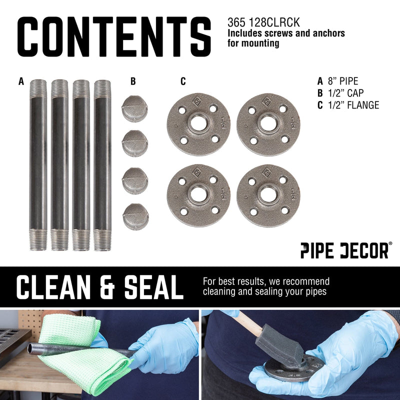 Kit de soportes para colgar ropa de 1/2 pulg. x 8 pulg., paquete de 4