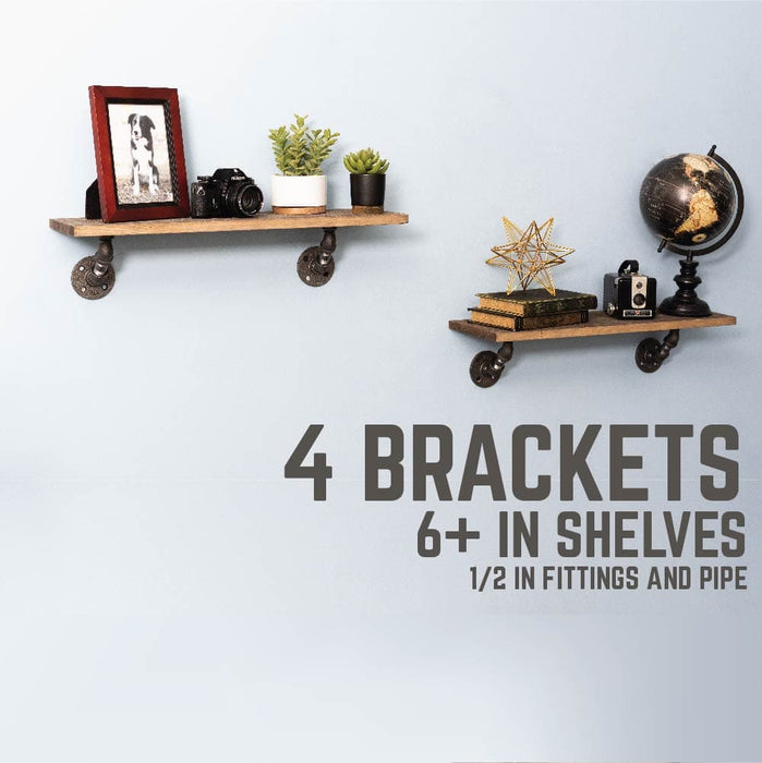 1/2 In X 4 In Double Flange Angled  Bracket Kit, 4 Pack - Pipe Decor
