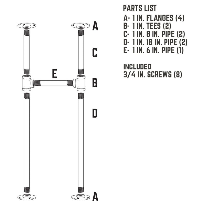 1 in. Heavy Duty H Round Flange Desk Support Leg - 1 Pack - Pipe-Decor.com