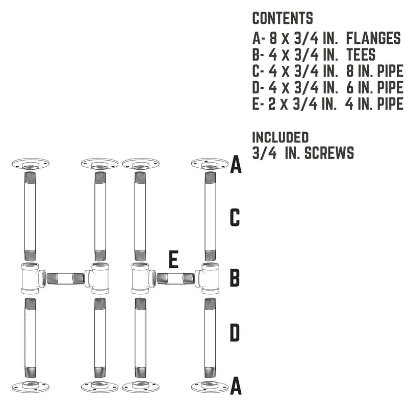 3/4 In H Round Flanges Pipe Kit for Bench Legs - Pipe-Decor.com