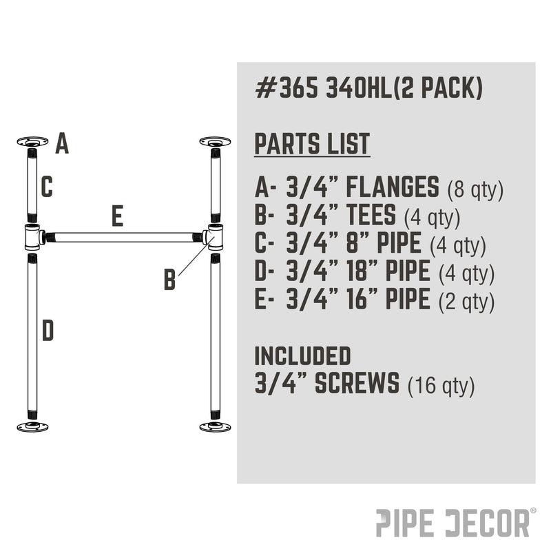 3/4 in. H Pipe Desk Legs - 2 Pack