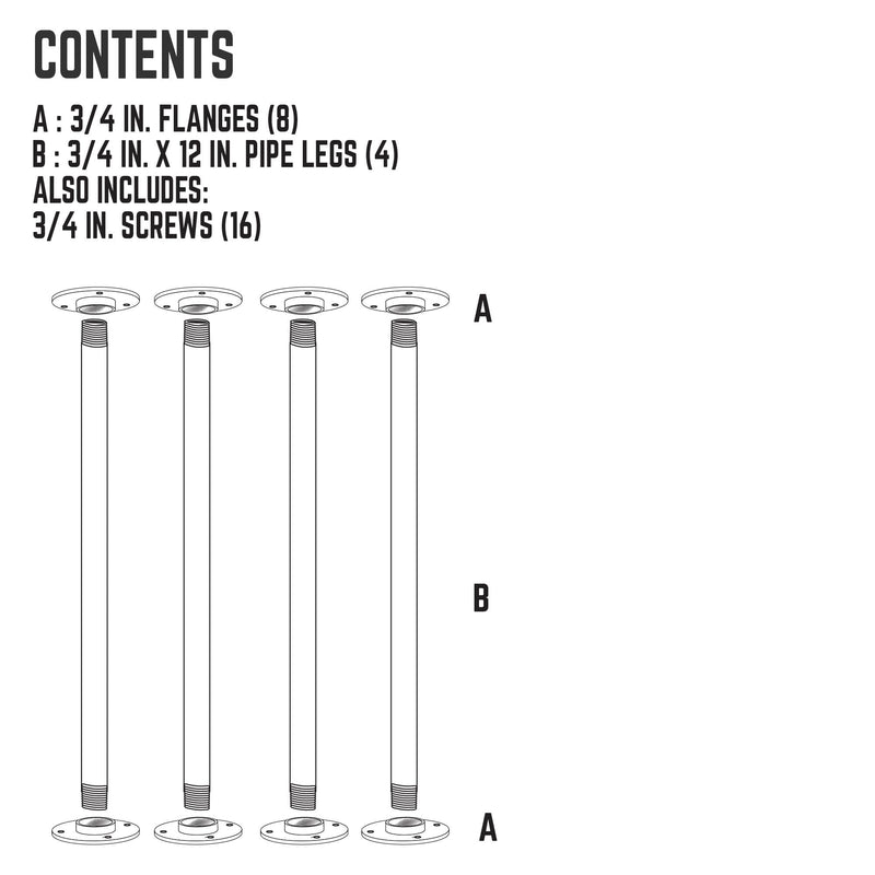 ¾ in. x 12 in. Round Flange Pipe Table Legs - 4 Pack