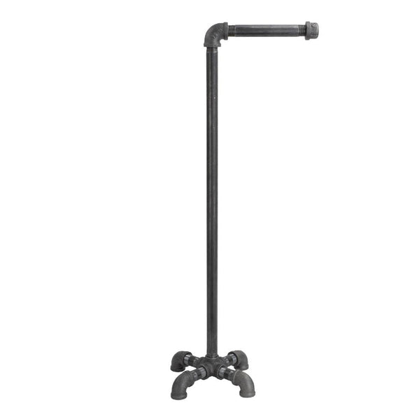 Toilet Paper Holder Stand:Industrial Cast Iron Pipe with Stained Wood  28x15.75 - Excello Global Brands