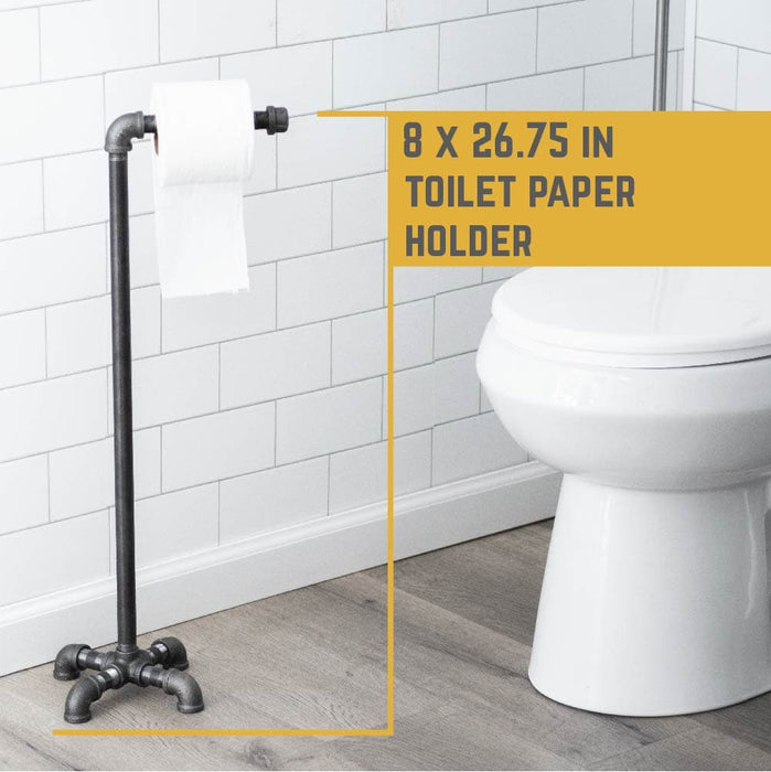 Toilet Paper Holder Stand, Black Metal Pipe Freestanding Bathroom Tiss –  MyGift