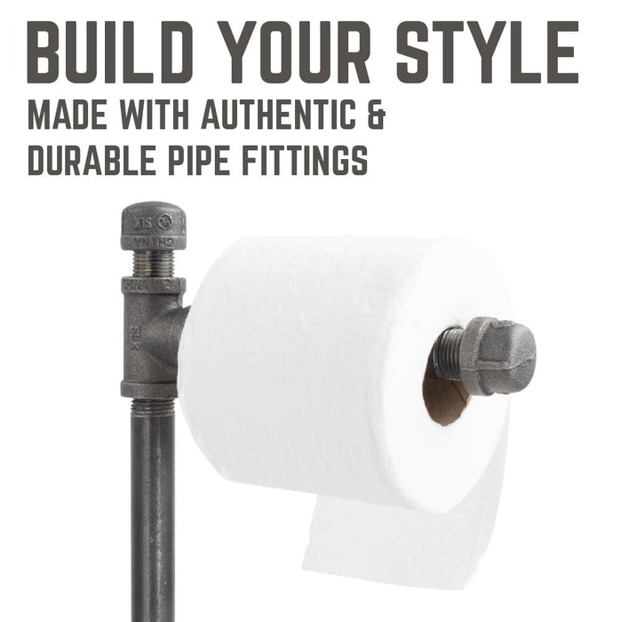 Toilet Paper Holder Stand:Industrial Cast Iron Pipe with Stained Wood  28x15.75 - Excello Global Brands