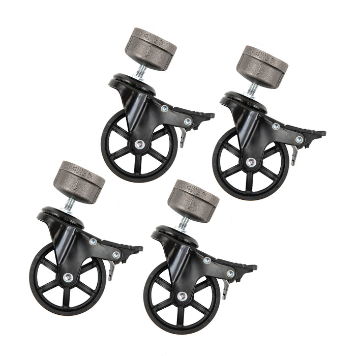 Swivel Caster Wheels for  1” Pipe with Locking Mechanism (4-Pack)