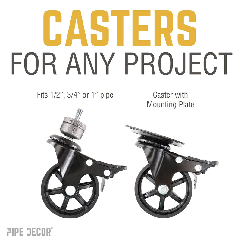 Swivel Caster Wheels for  ¾” Pipe with Locking Mechanism (4-Pack)