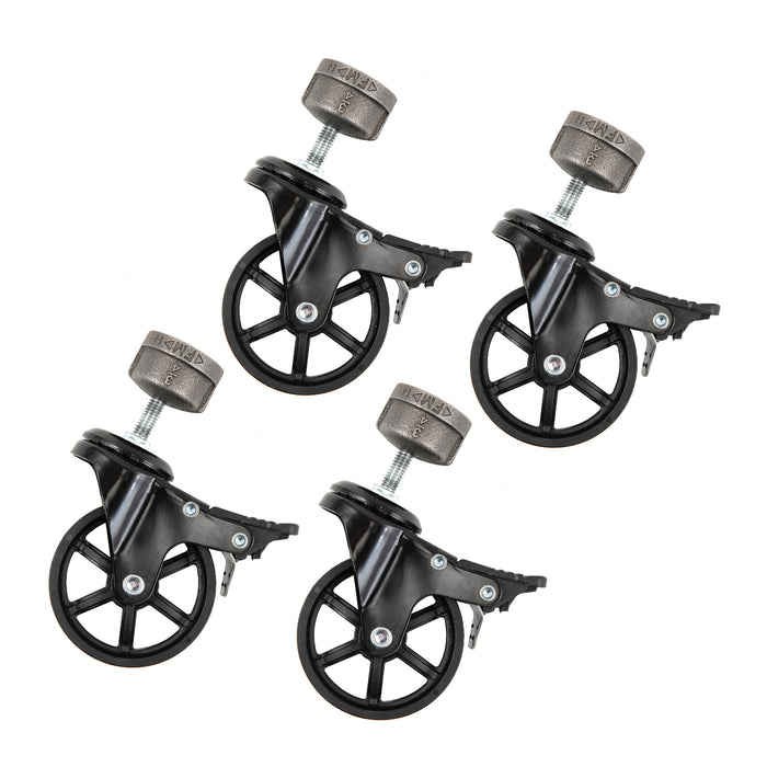 Swivel Caster Wheels for  ¾” Pipe with Locking Mechanism (4-Pack)